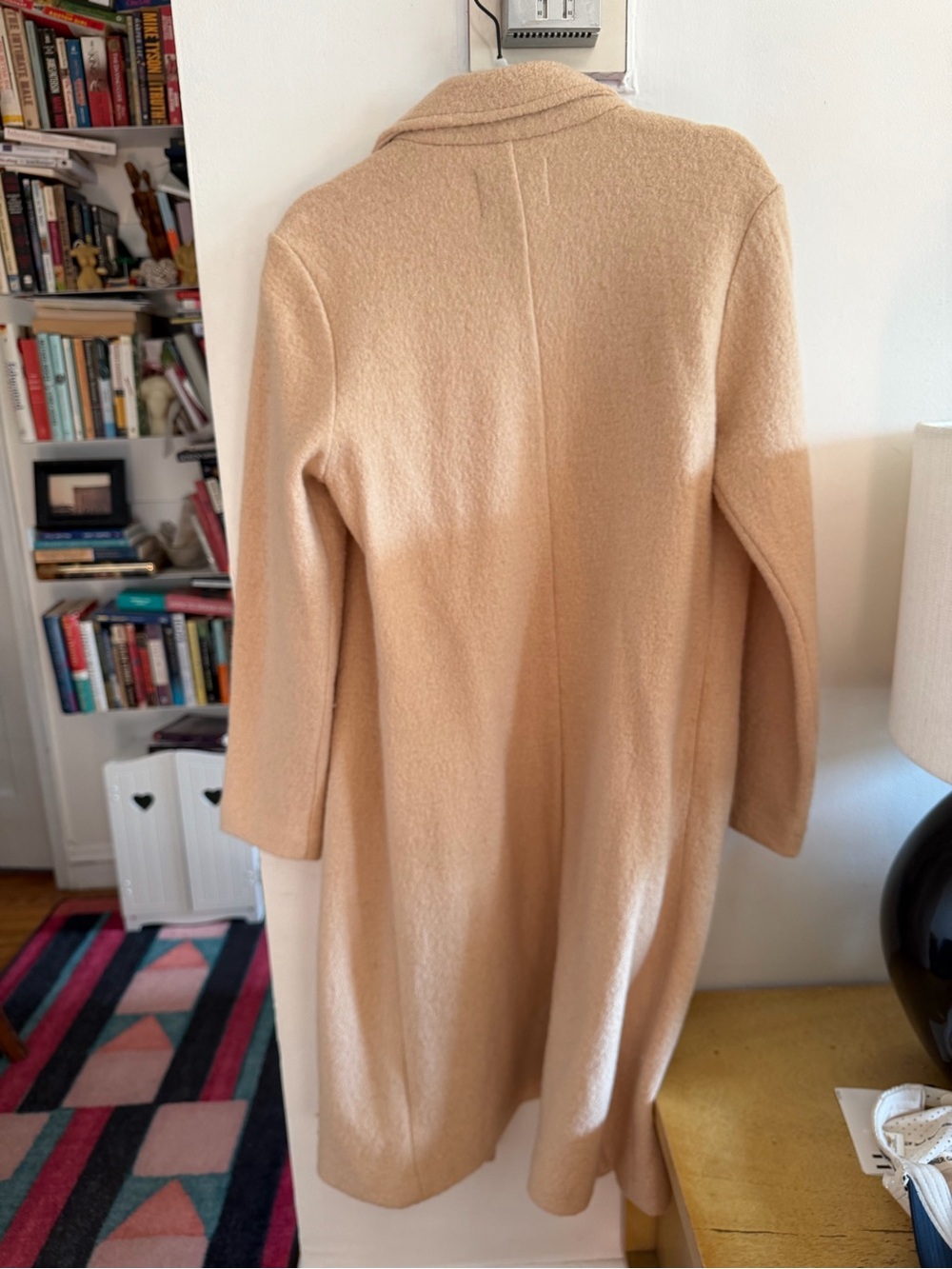 Tahari Beige Long Wool-Blend Double-Breasted Trench Coat - Picture 4 of 11